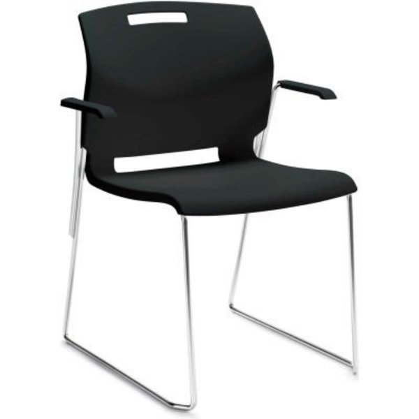 Gec Global„¢ Stacking Chair with Arms - Plastic - Asphalt Night Black - Popcorn Series 6710-CH-BLK